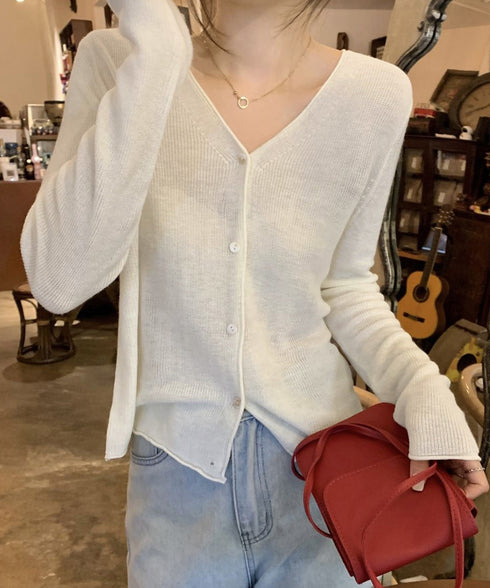 ニットカーディガンVネックニットトップス レディース 通学通勤 カーディガン 無地 サマーニット 前開き きれいめ羽織り 大人可愛い 夏服 冷房 紫外線対策 上着 85YN-900595